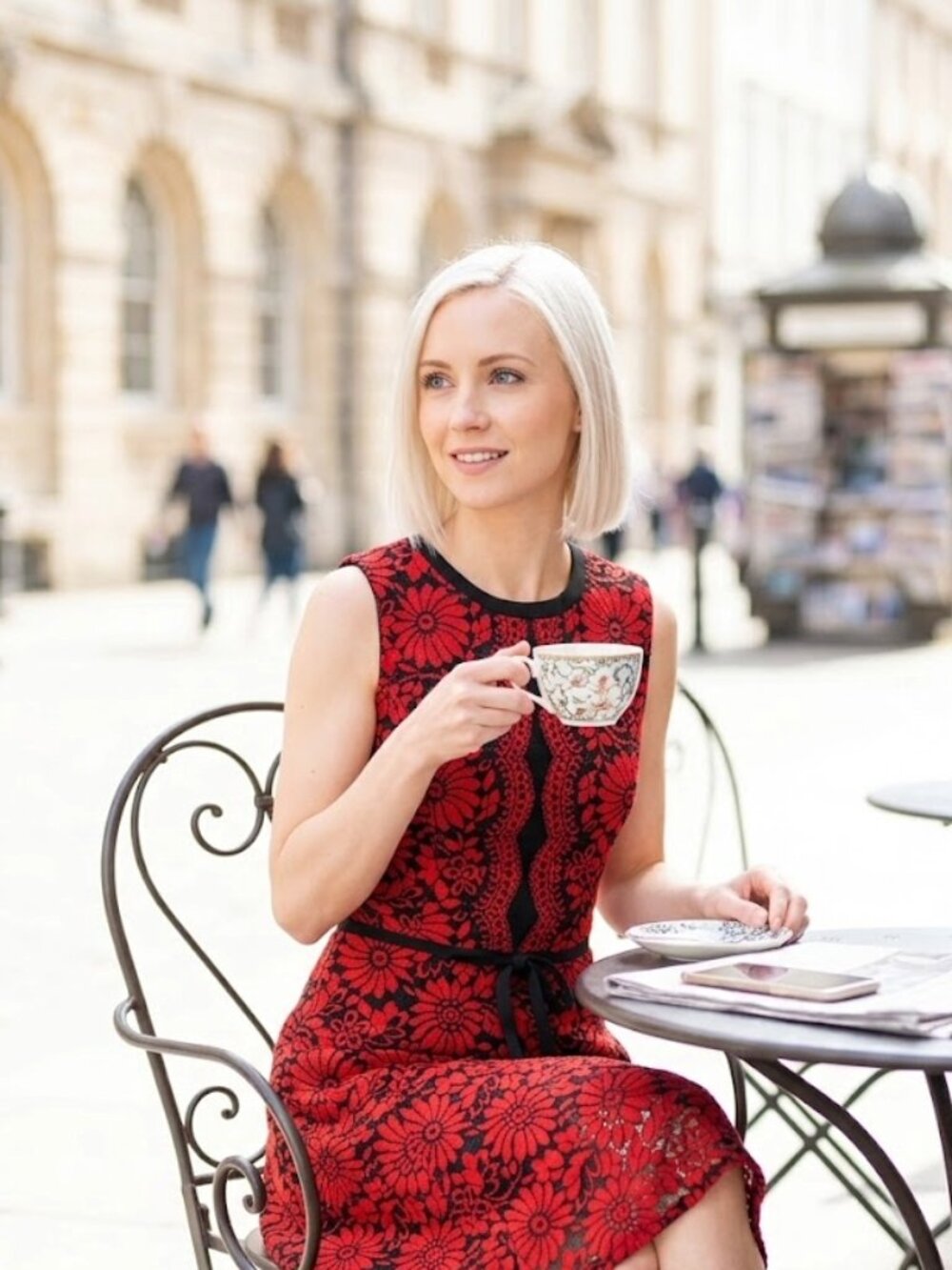 Tommy Hilfiger Red & Black Lace Floral A-Line Dress | Petite Friendly